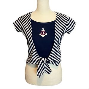 Vintage Montgomery Ward Striped Nautical Knot Top Front Crop Top